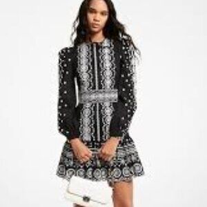 MICHAEL Michael Kors Eyelet Cotton Mini Dress - Black - Size 2